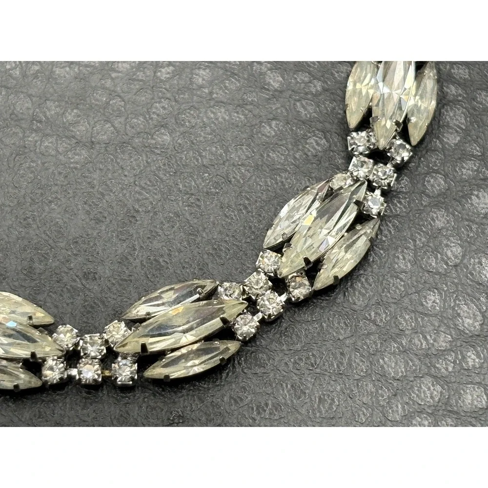 Vintage Weiss Art Deco Style Crystal Marquise Rhinestone Bracelet Silver Tone